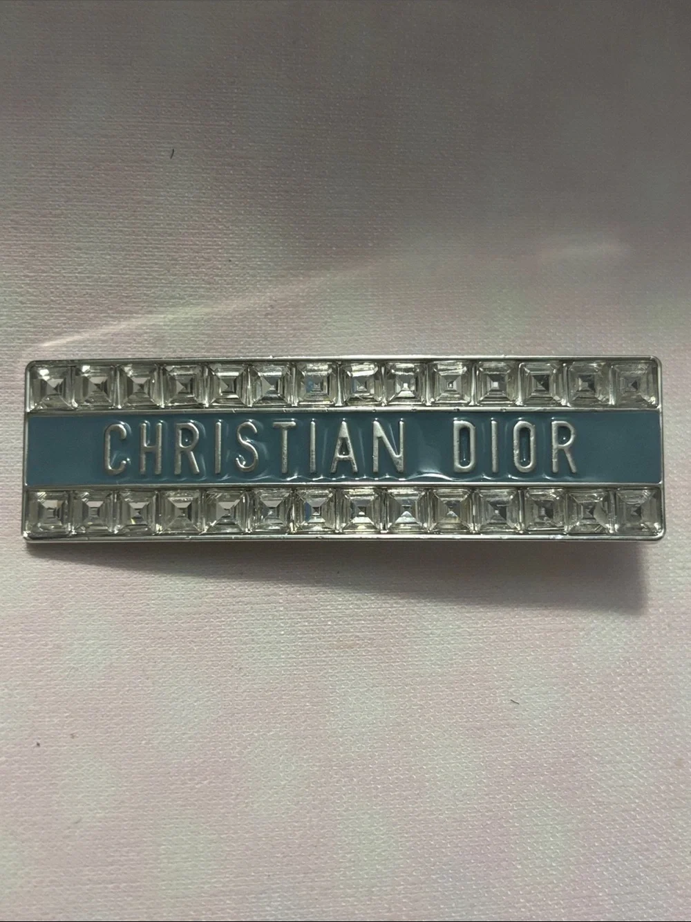Dior Silver Tone Money Clip with Light Blue Enamel Logo